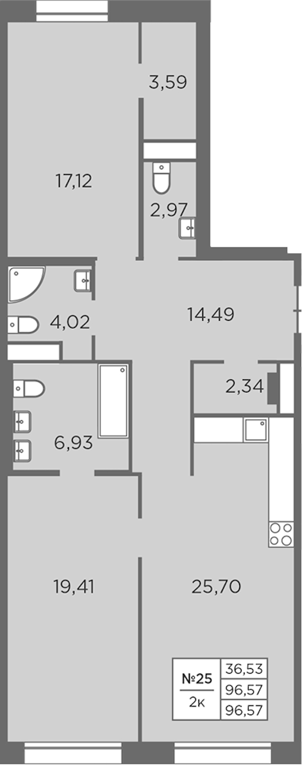 2-комнатная квартира 96.57 м², 6/7 эт., ЖК «Северная Корона»